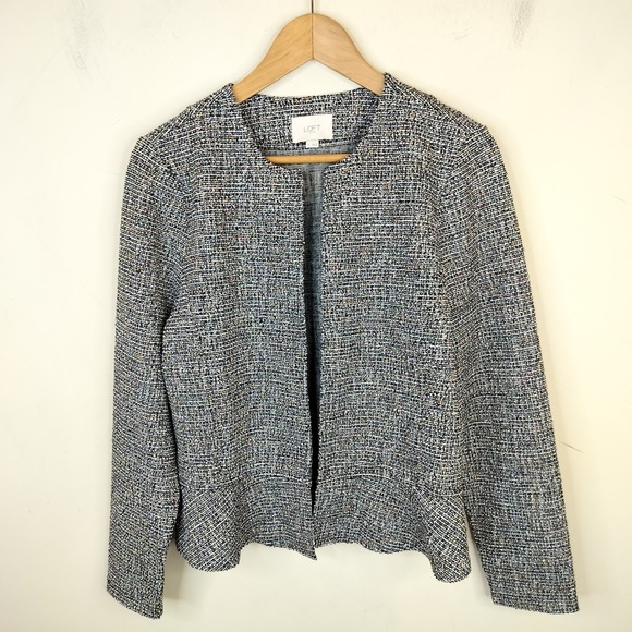 LOFT Jackets & Blazers - LOFT Tweed Peplum Jacket Womens Medium Open Front Confetti Metallic Knit Office